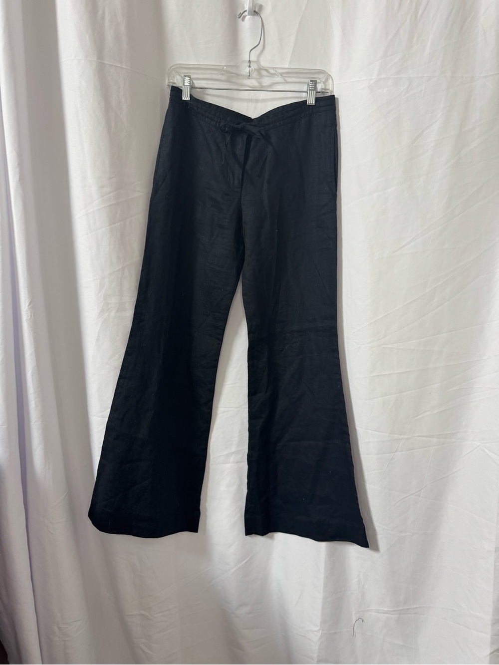 French Connection Black Boot-Cut Pull-On Pants 100% linen